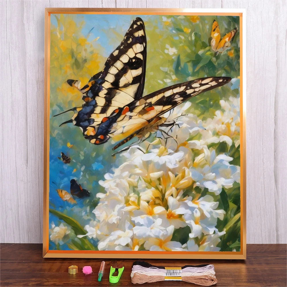 DIY Embroidery Kit Animal Butterfly Flower Printed Pattern For Beginner DMC Threads Cross Stitch Needlework Handmade Art Carft