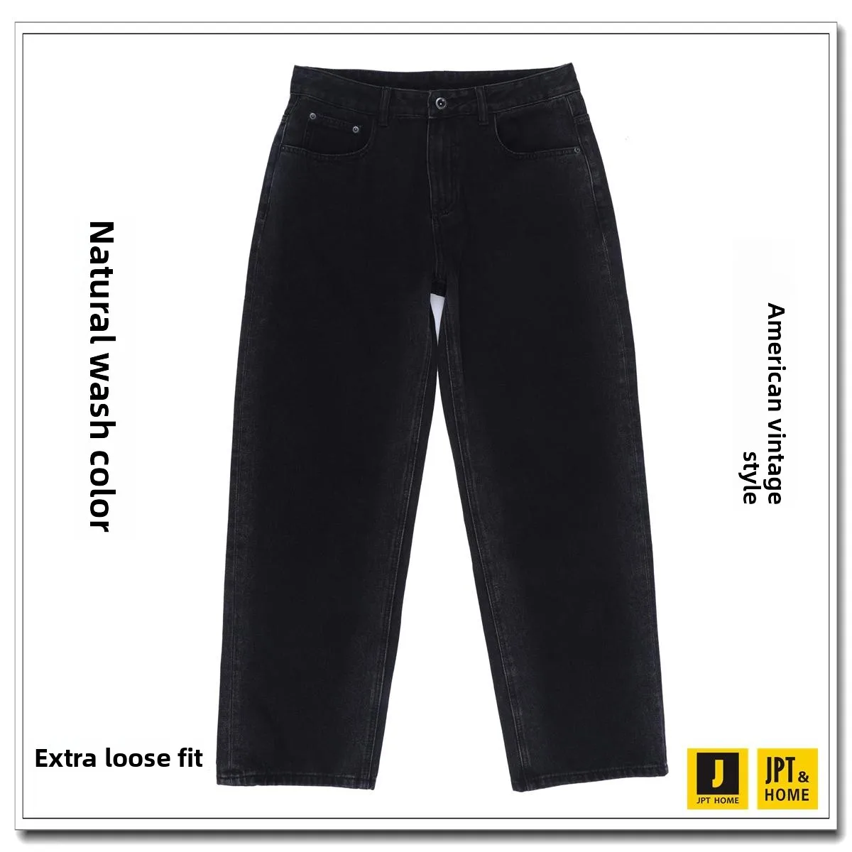 

JPTHOME24 Winter American Retro Men's Extra Loose Wide Leg l Wa Bla Denim Long Pants Thi Cotton Polyester Blend Y...