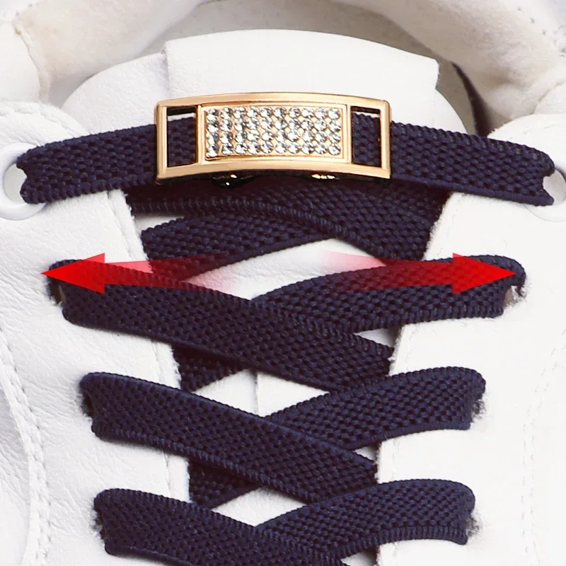 2 Pair Diamond Lock Elastic Laces for Sneakers No-Tie Shoelaces 0.8cm Flat Kids & Adult Flat Shoelace for Shoes