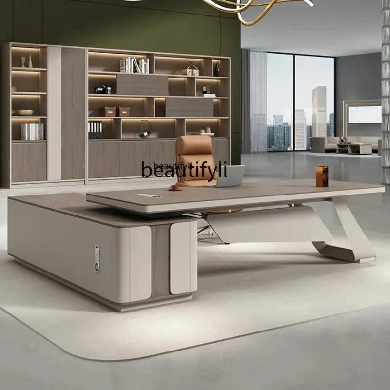 

Light Luxury Boss Desk President Desk Large Class Manager Office Desk and Chair Combination