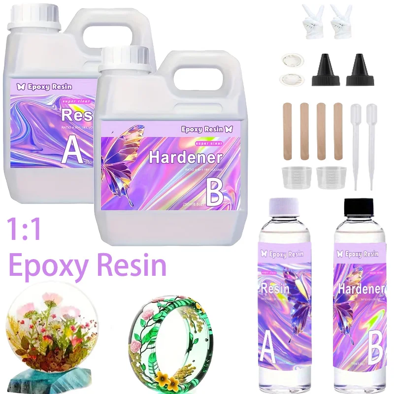 Epoxy Resin Kit Crystal Clear High Gloss Self Leveling Bubble Free Not Yellowing Easy to Mix 1:1 for Coating&Casting,DIY Crafts