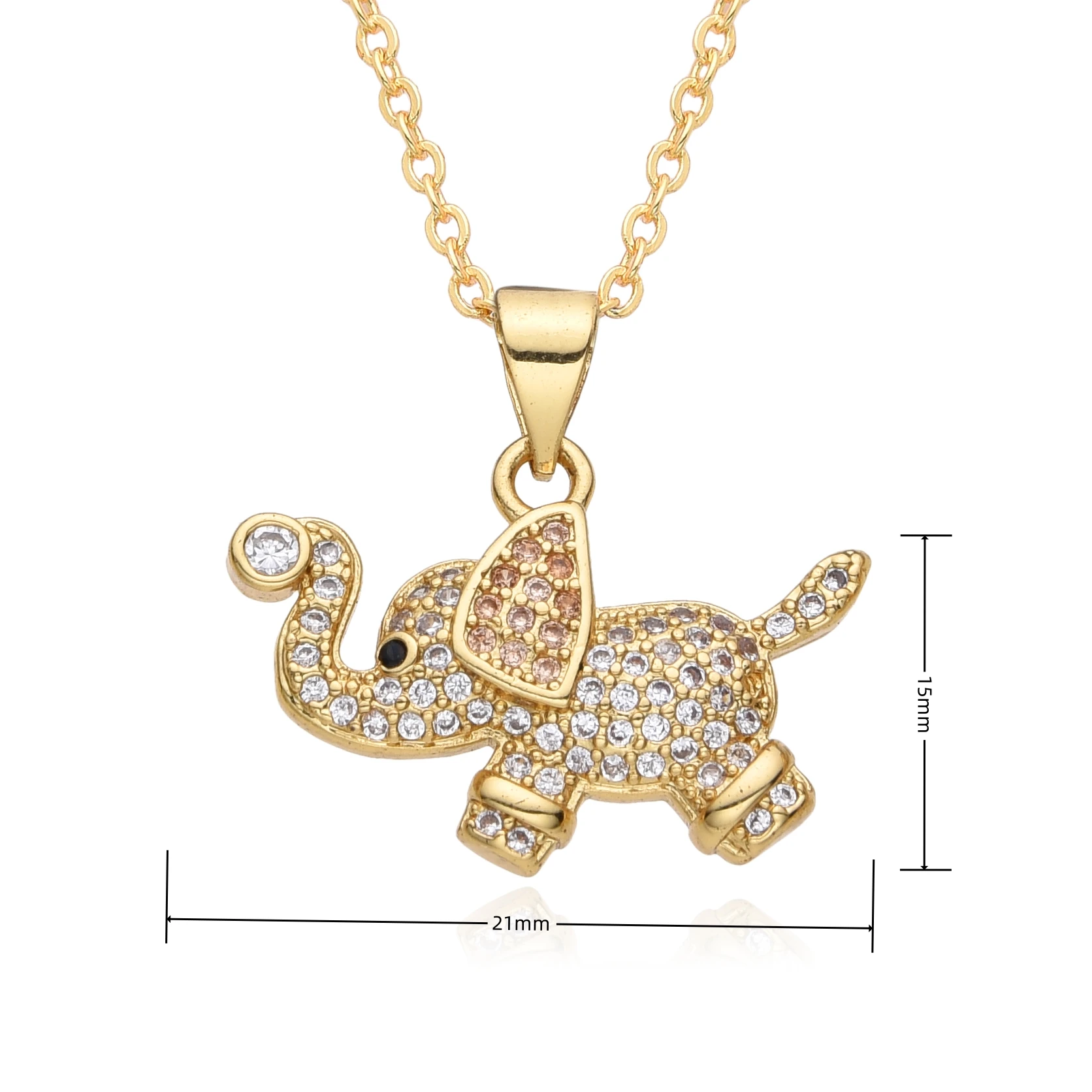 New Gold Color Elephant Charms Micro-inlaid Red Heart CZ Necklace for Women Choker Chain Pendant DIY Christmas Jewelry Wholesale