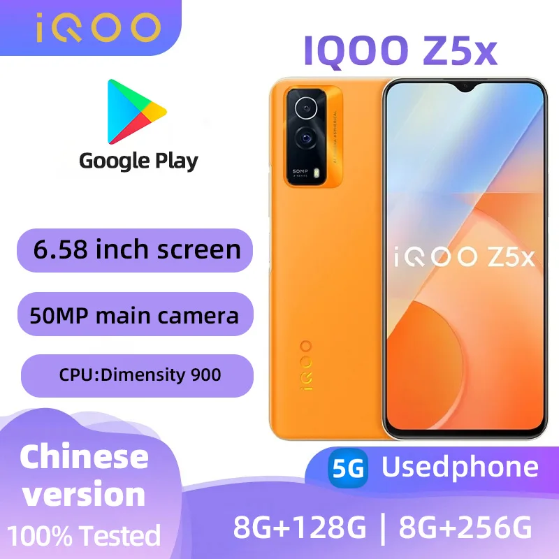 iQOO Z5x 5G Android SmartPhone 6.58 inch Screen CPU MediaTek Dimensity 900  5000mAh Battery 50MP Camera Unlocked  used phone