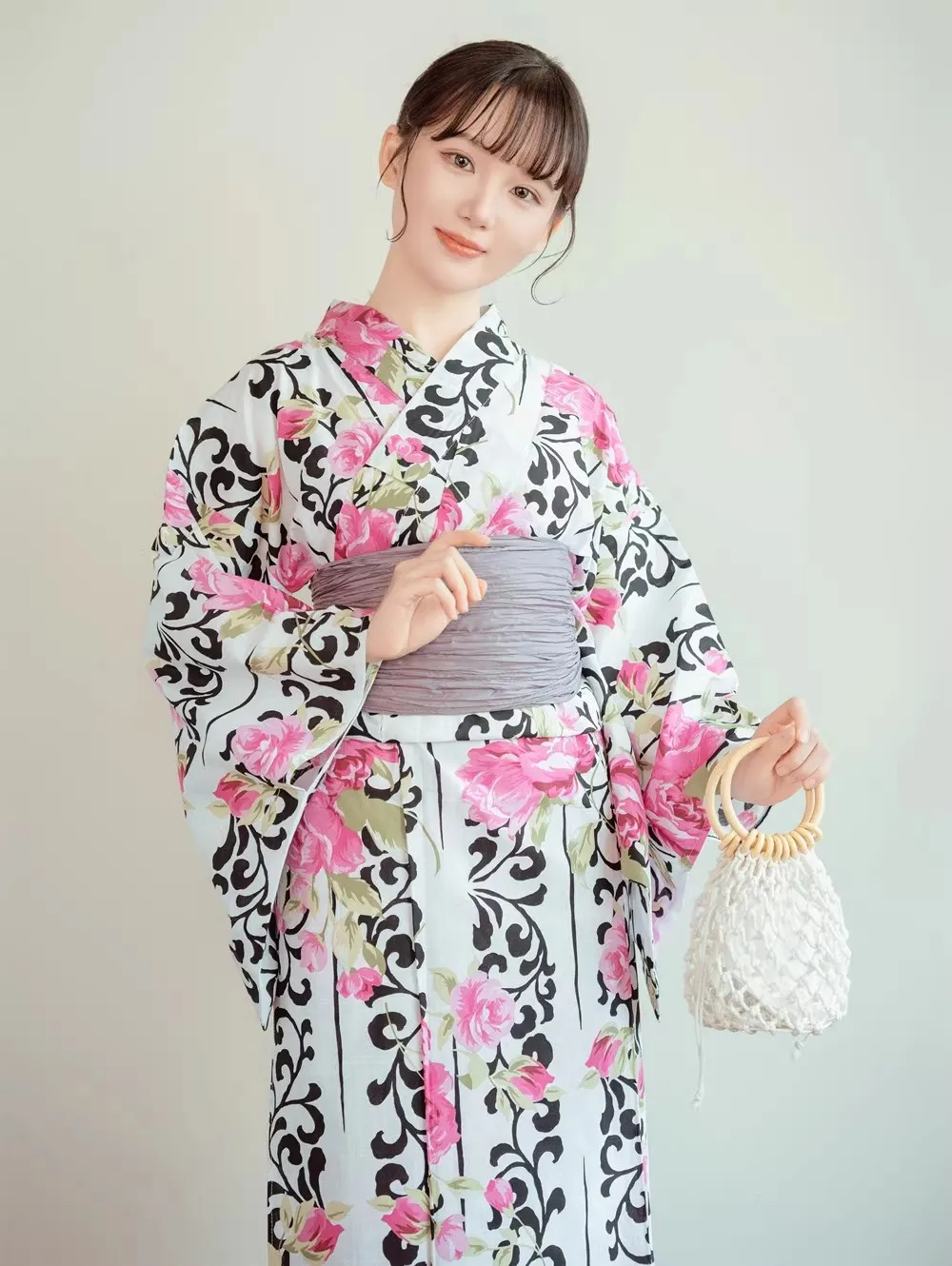 NONE Yukata Women Cotton Free Size 8