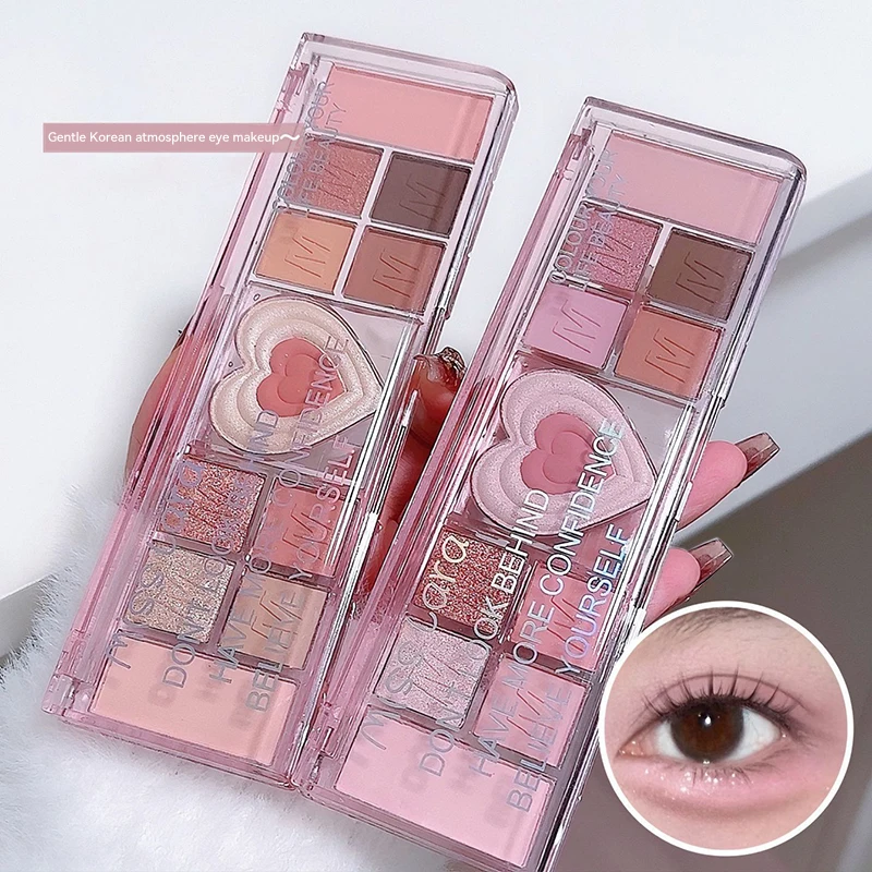 Paleta de sombras de ojos, colores versátiles naturales, delicados, lisos, de larga duración, no mancha, maquillaje de ojos cosmético, rosa, corazón de amor, nuevo