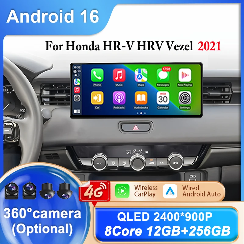 Android 16 For Honda HR-V HRV Vezel 2021 Car Radio Multimedia Stereo Player GPS Navigation Carplay Bluetooth Split Screen WIFI