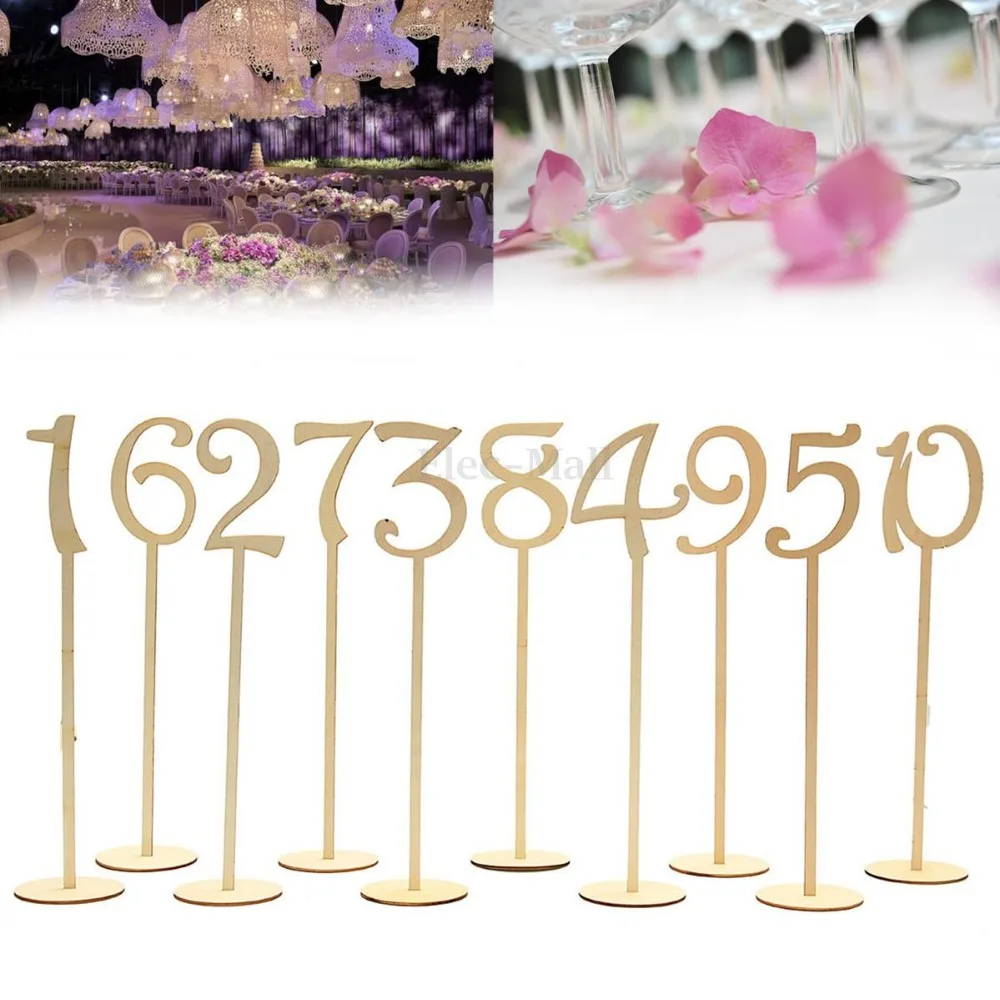 10pcs/pack Hot Style Wooden Wedding Supplies Wedding Place Holder Table Number Figure Card Digital Seat Decoration Birthday Tool