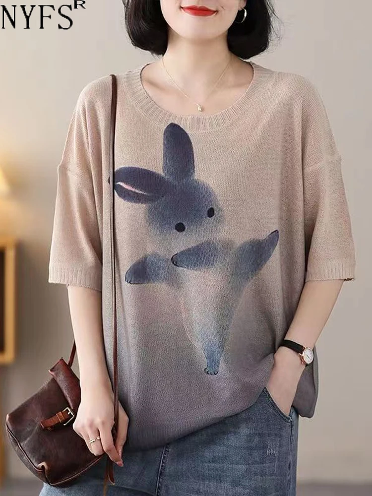 NYFS 2024 New Summer Korea Kimono Womens T shirt Fashion big size Woman Knitting tops Loose Blusas Camisa Mujer