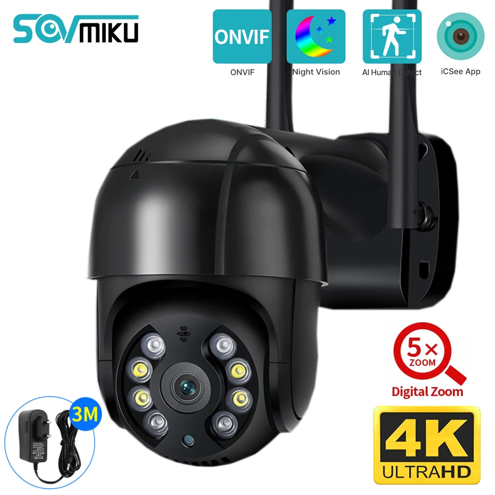 SOVMIKU 4K 8MP Wifi Smart PTZ Camera 5x Digital Zoom AI Human Detection ONVIF Wireless CCTV IP Camera Home Surveillance Monitor