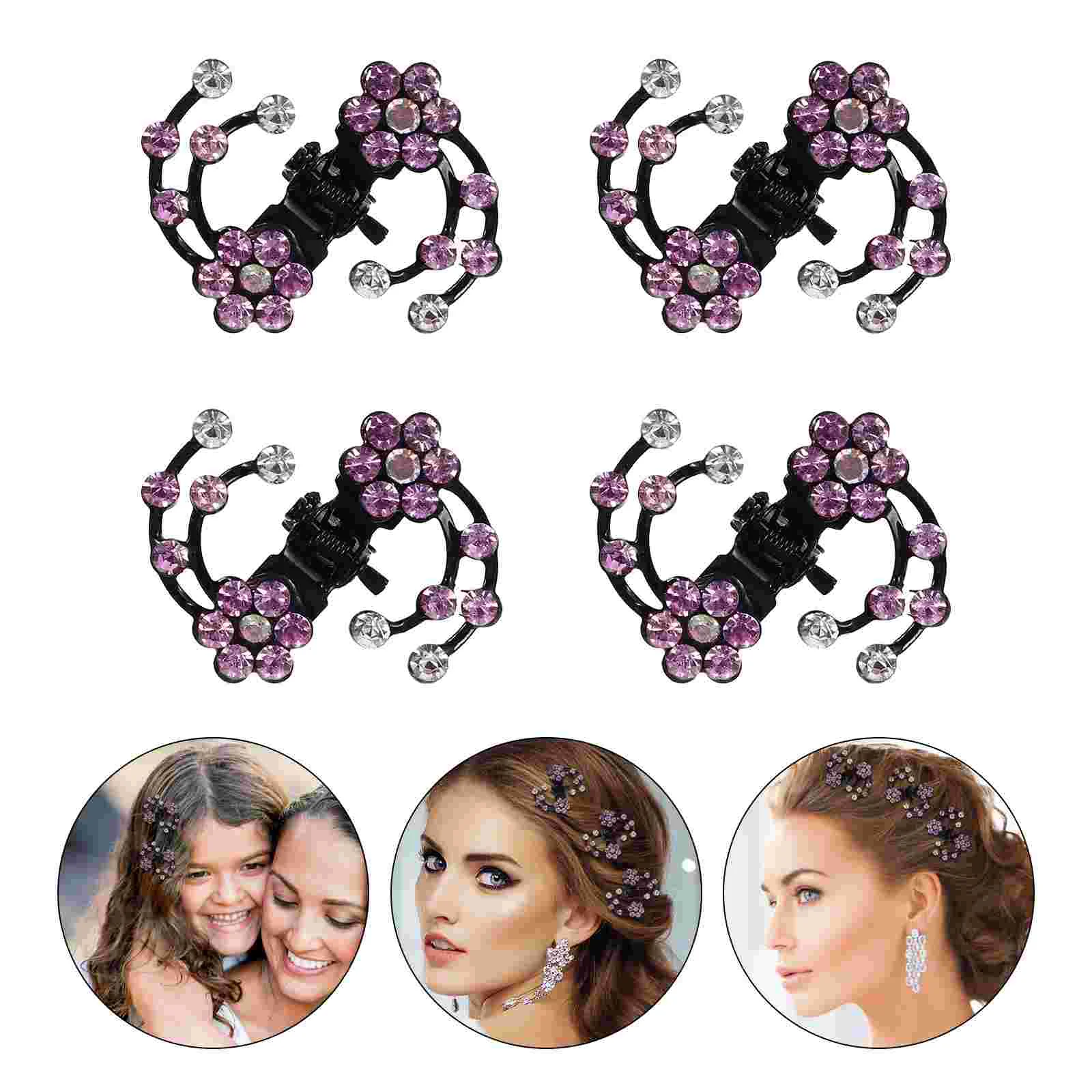 6pcs Mini Rhinestone Hairpin Women Girl Hair Claw Clamp Plum Blossom Flower Hair Clips Wedding Bridal Hair Accessories (Purple)