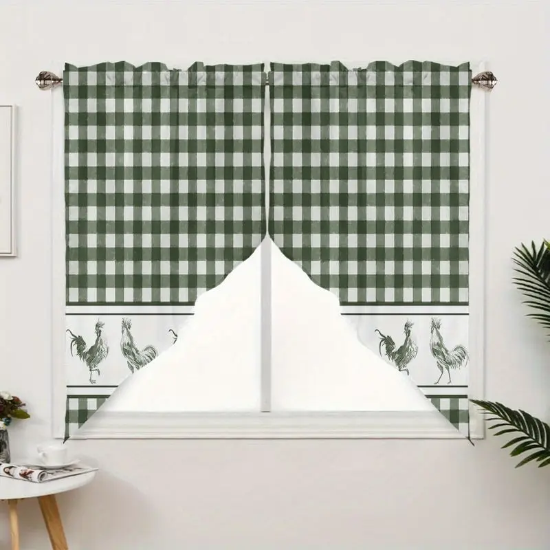 VIKAMA Buffalo Check Triangle Curtains, Machine Washable Short Window Curtains for Bedrooms and Kitchens, Farmhouse Home Decor