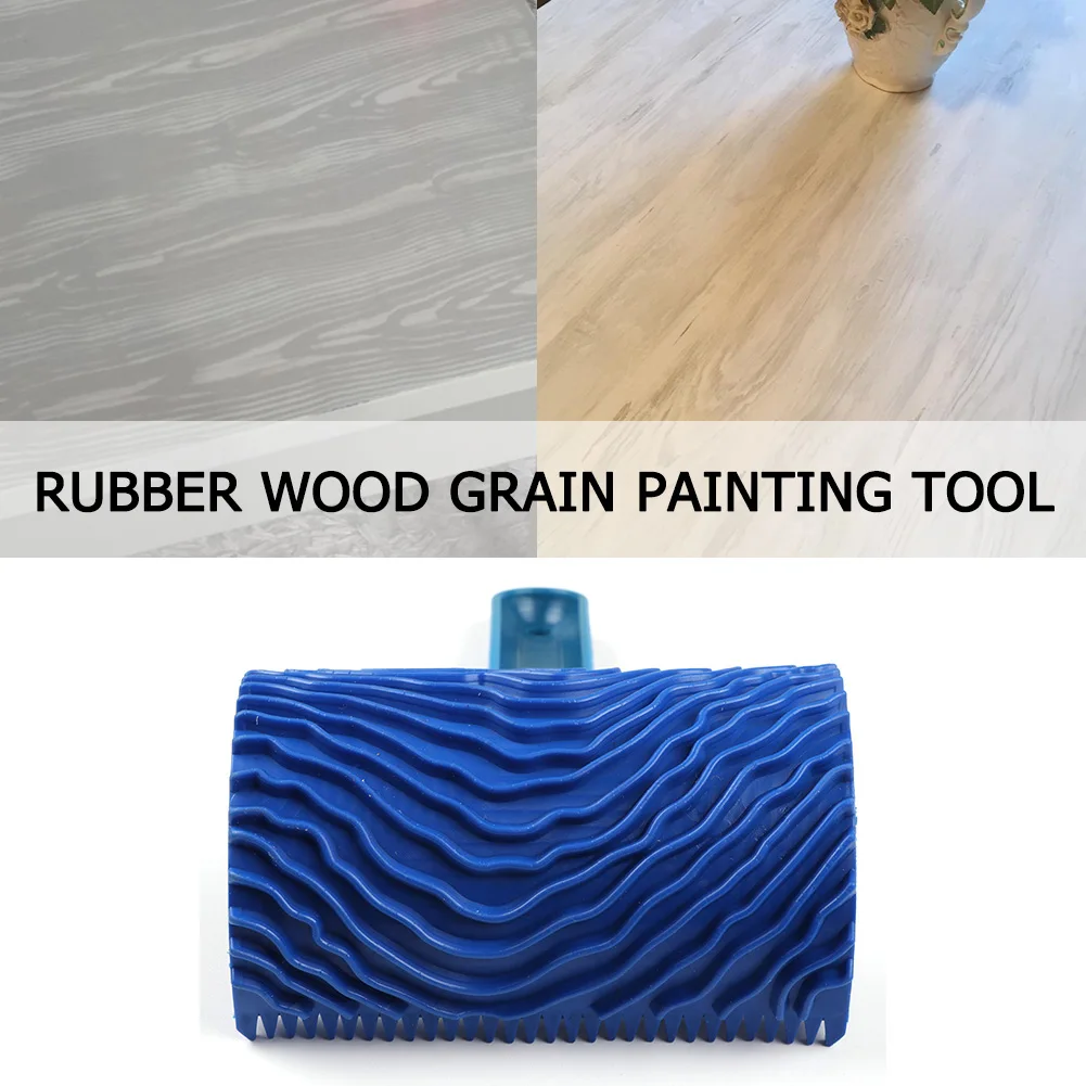 

Blue Rubber Art Paint Rubber Handmade Wood Graining Roller Clear Removable Portable Practical DIY Graining Painting Tool