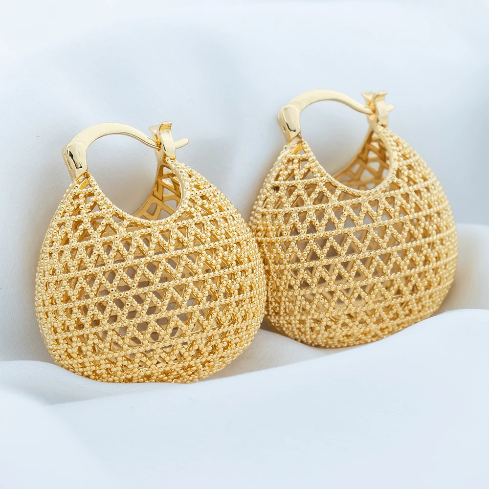 Brinco de Argola Oco para Mulheres, Cor Dourada, Cobre, Roupa Diária, Acessórios de Jóias, Aniversário de Menina, Presente de Natal