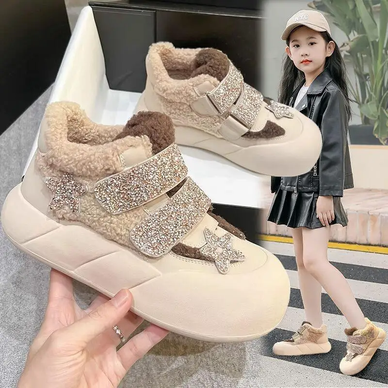 Child Winter Cotton Shoes Girl Thicken Soft Sole Ankle Boots Keep Warm Outdoors Versatile Kawaii Cute Fashion New Casual Shoe