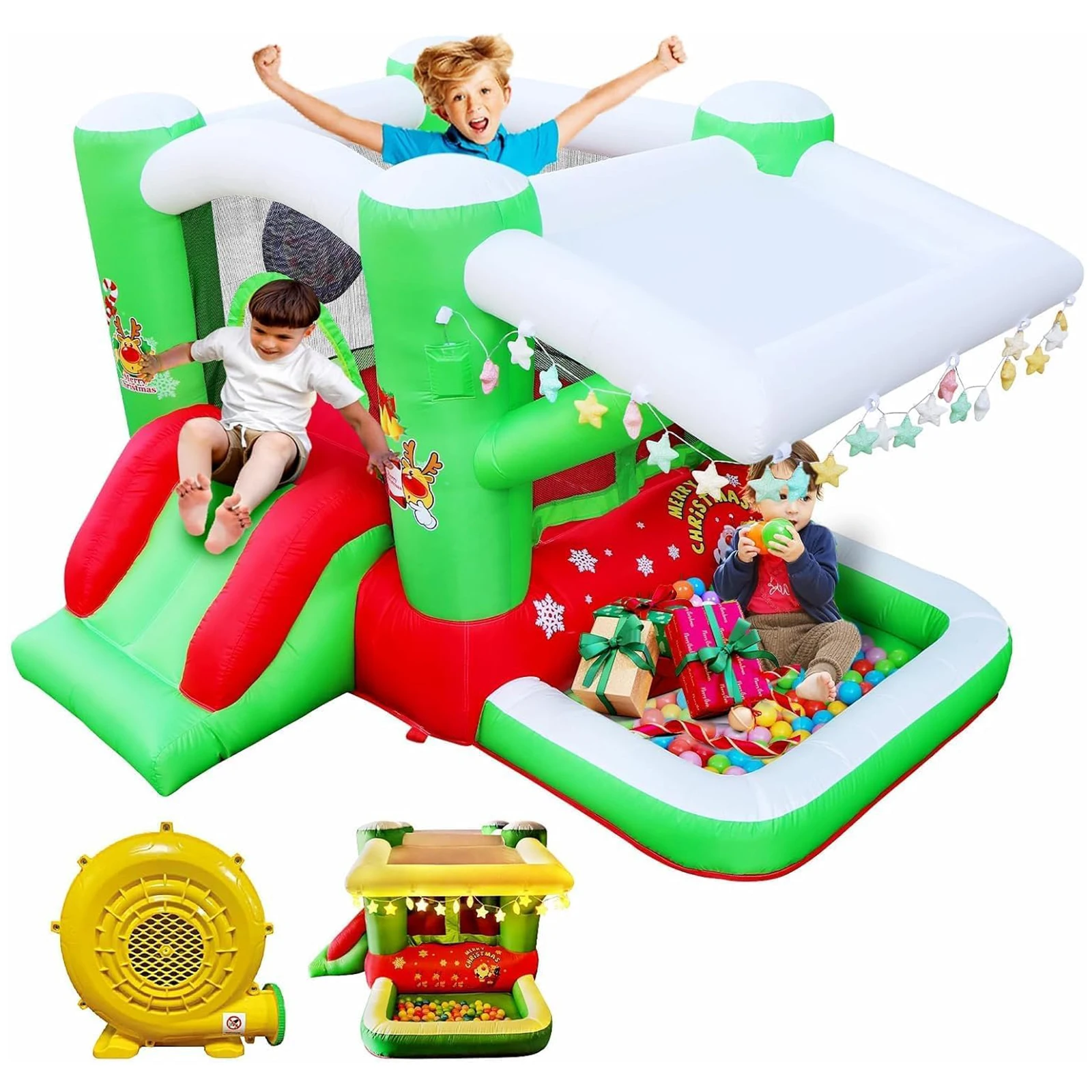 

5 in 1 Inflatable Bounce House with Ball Pit and Slide and Target Game w/ Blower Blow Up Jumping Castle for Indoor Outdoor Party