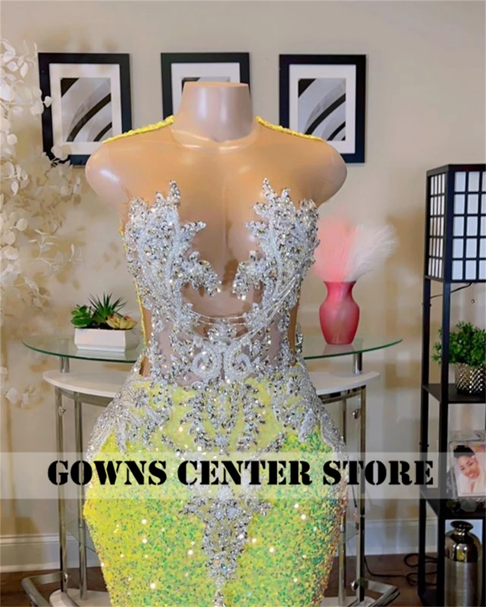 Yellow Sequined Mermaid Prom Dresses 2024 For Black Girls Gala African Sparkly Birthday Dress Wedding Evening Gowns Customized