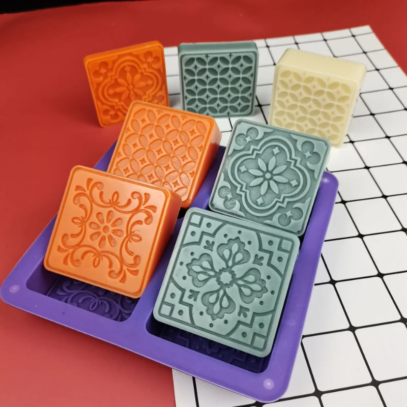 Multi-style 4 Hole Square Silicone Soap Mold DIY Flower Candle Resin Plaster Making Set Chocolate Cake Ice Mould Home Decor Gift