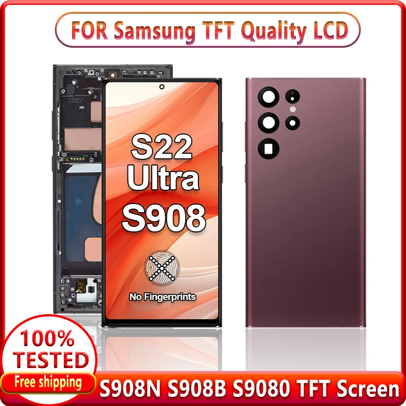 

TFT Quality LCD For Samsung Galaxy S22 Ultra 5G Display S908 S908B S908E Touch Screen Digitizer Assembly Replacement With Fram