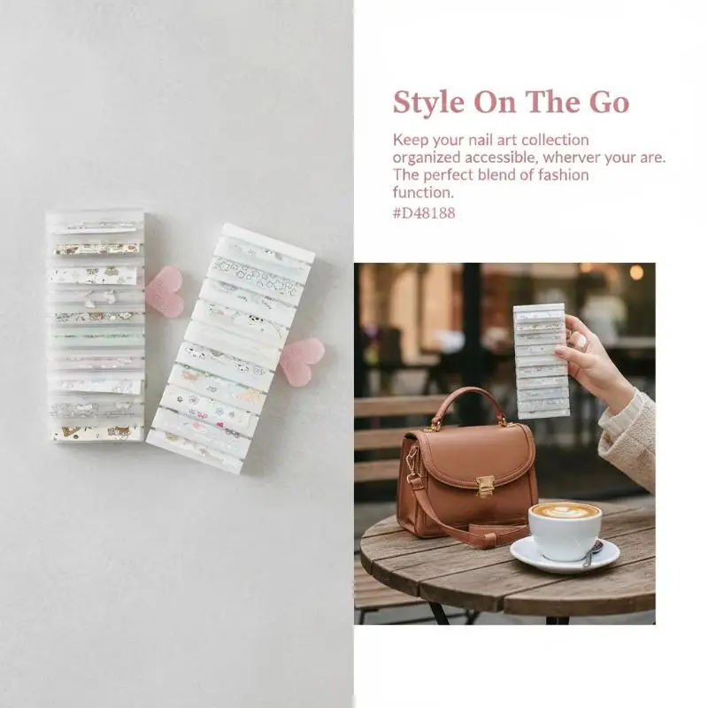 

Портативный органайзер для хранения наклеек для ногтей, мультяшный дизайн, подставка для демонстрации, идеально подходит для дома и салона.