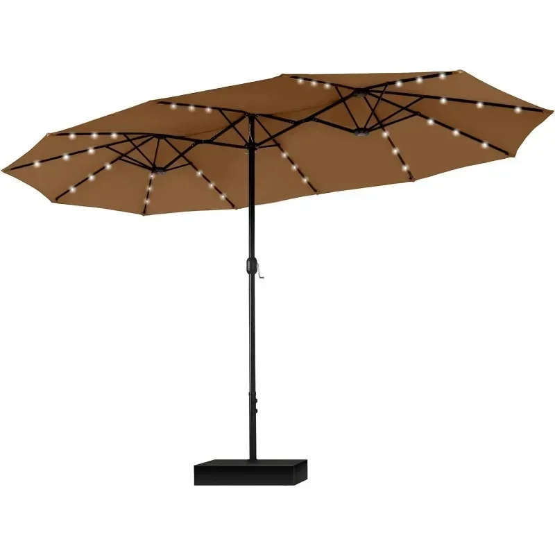 15ft Solar LED Large Patio Umbrella Double-Sided Outdoor Market Pool Lighted Umbrellas with 36 LED Lights