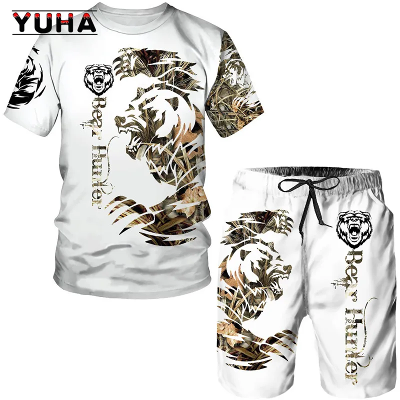 Summer  Bear 3D Printed Men's T-shirt Shorts Set Men's Women Street Loose Sportswear Tracksuit O Neck Short Sleeve Clothing Suit view 6