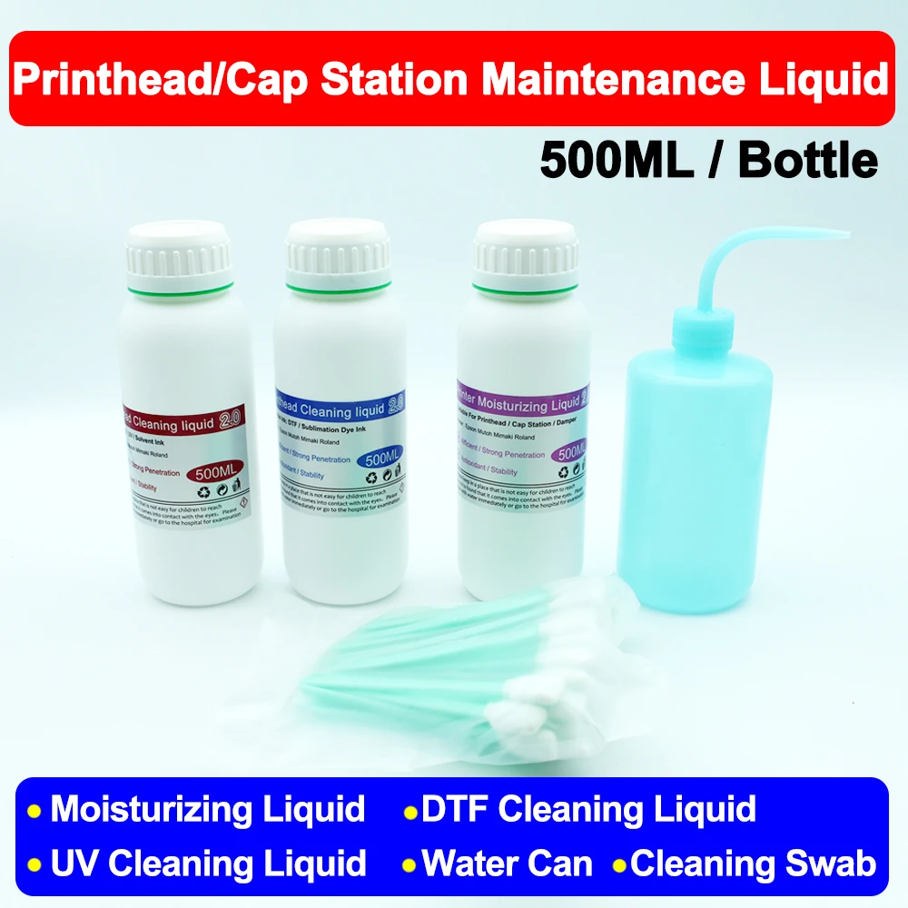 

500ML Printhead UV Cleaning Liquid / DTF Cleaning Liquid / Moisturizing Liquid For DX4 DX5 DX6 DX7 i3200 4720 Clean Tool Swab