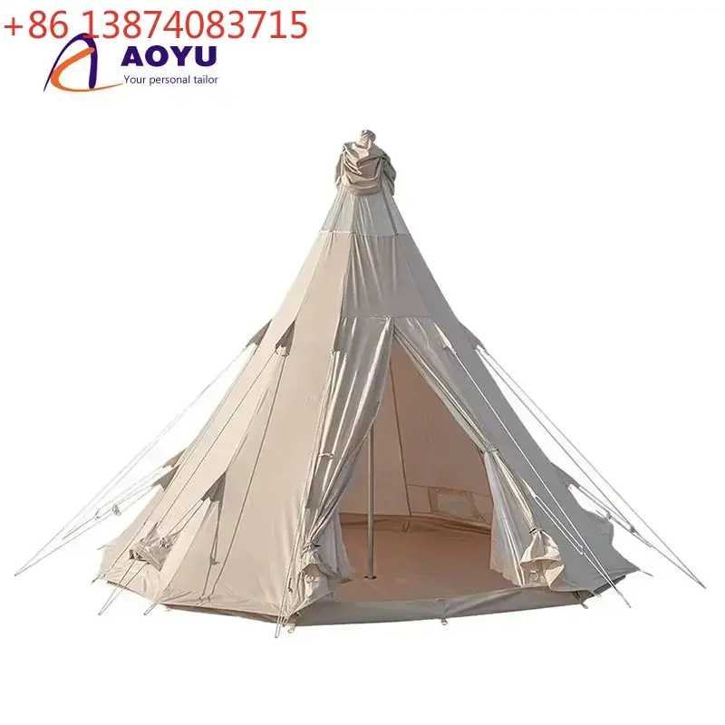 Custom Glamping Wood Frame Poly Cotton Canvas Indian Tipi Tent Big Teepee Outdoor Camping Safari Tent Luxury