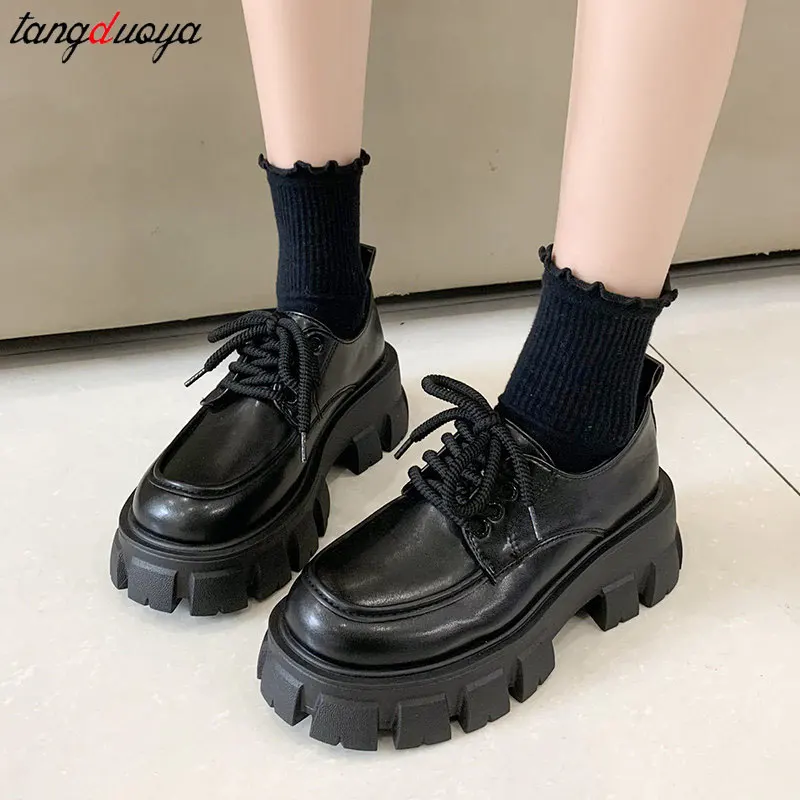 Chunky Platform Oxfords Shoes for Women 2024 New Non Slip Lace Up Lolita  Shoes Woman Thick Bottom Leather Gothic Shoes