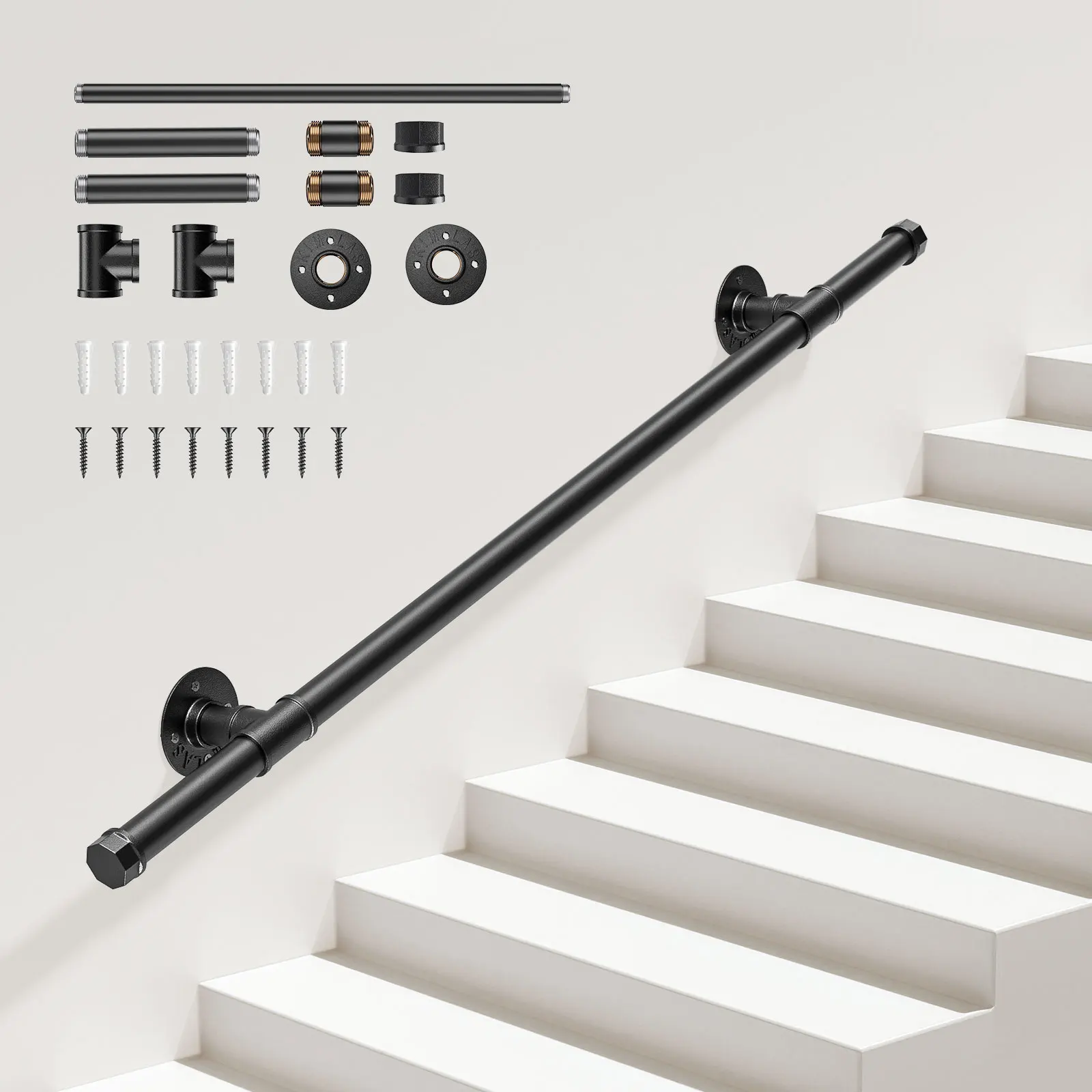 درابزين درج الأنابيب الآمنة درابزين الدرج من الفولاذ الكربوني لسلالم التثبيت على الحائط في الداخل والخارج درابزين الدرج الأسود #1