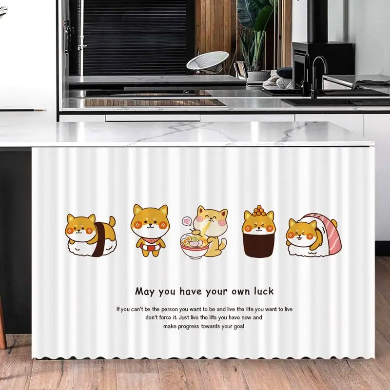 VIKAMA Cute Cartoon Printed Counter Curtain, Dustproof Cabinet Sink Cupboard Cover, Privacy Room Divider, Aesthetic Home Decor