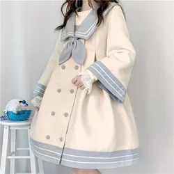 Japanese Girl Sweet Style Patchwork Woolen Coat Kawaii Girls Jacket Winter Female Cashmere Students Cloak Elegant Coat Lolita