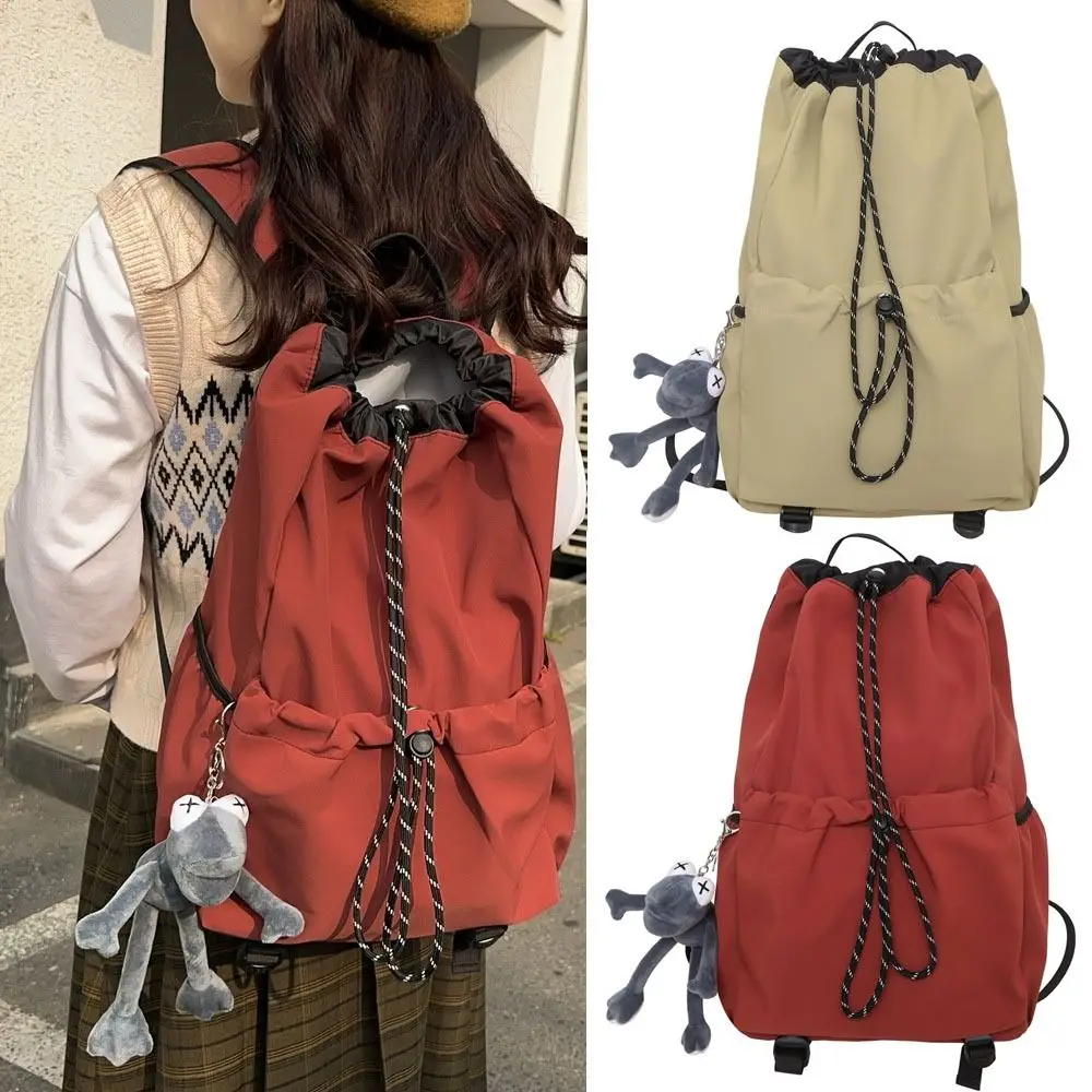 Fashion Drawstring Hiking Backpack Large Capacity Leisure School Bag Cloth Multi Pocket Travel Backpack Mountaineering