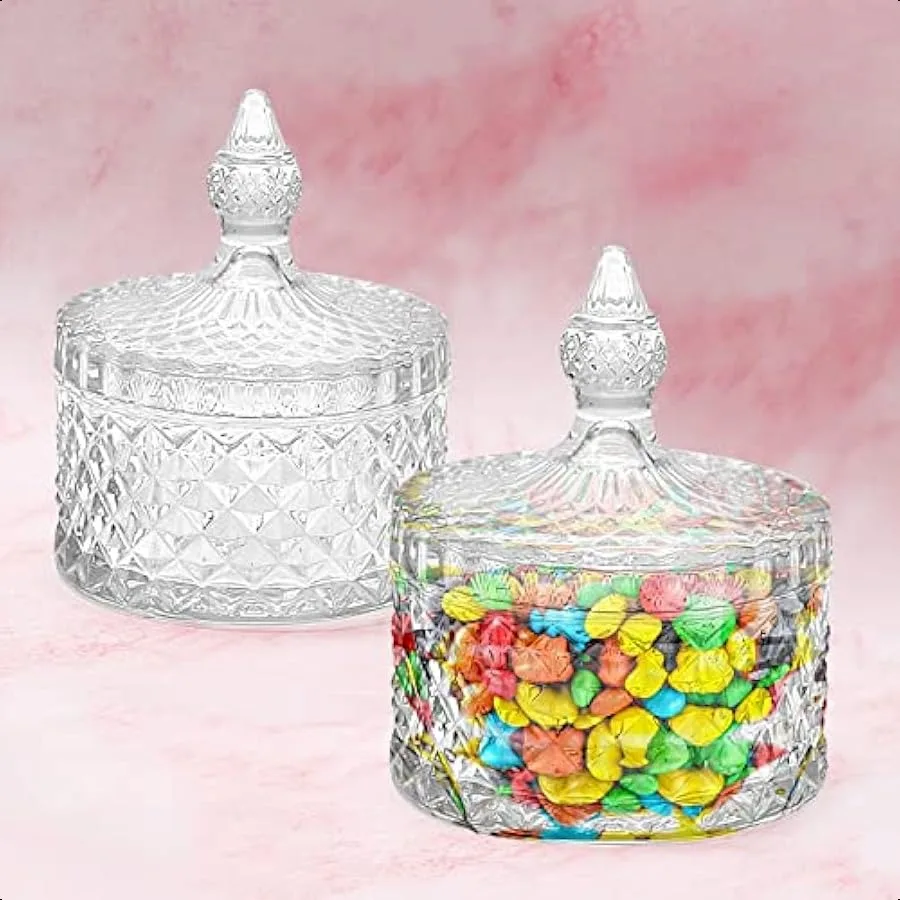 

2Pcs Glass Candy Storage Box Clear Sugar Dish With Lid Crystal Covered Candy Jar 2pcs Candy Storage Food Container Jar for Buff
