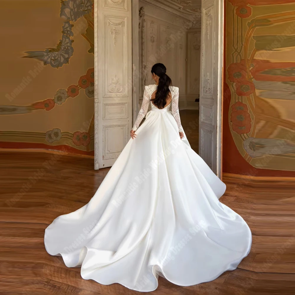 Fascinating Satin Women Wedding Dresses Sexy V-Neck A-Line Bride Gowns Princess Engagement Banquet Vestidos De Novias Customized
