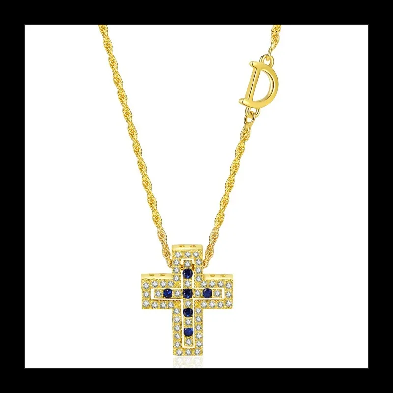 

Модный дизайн Крест с бриллиантами D-образное полное бриллиантовое ожерелье Модный нишевый универсальный индивидуальный кулон