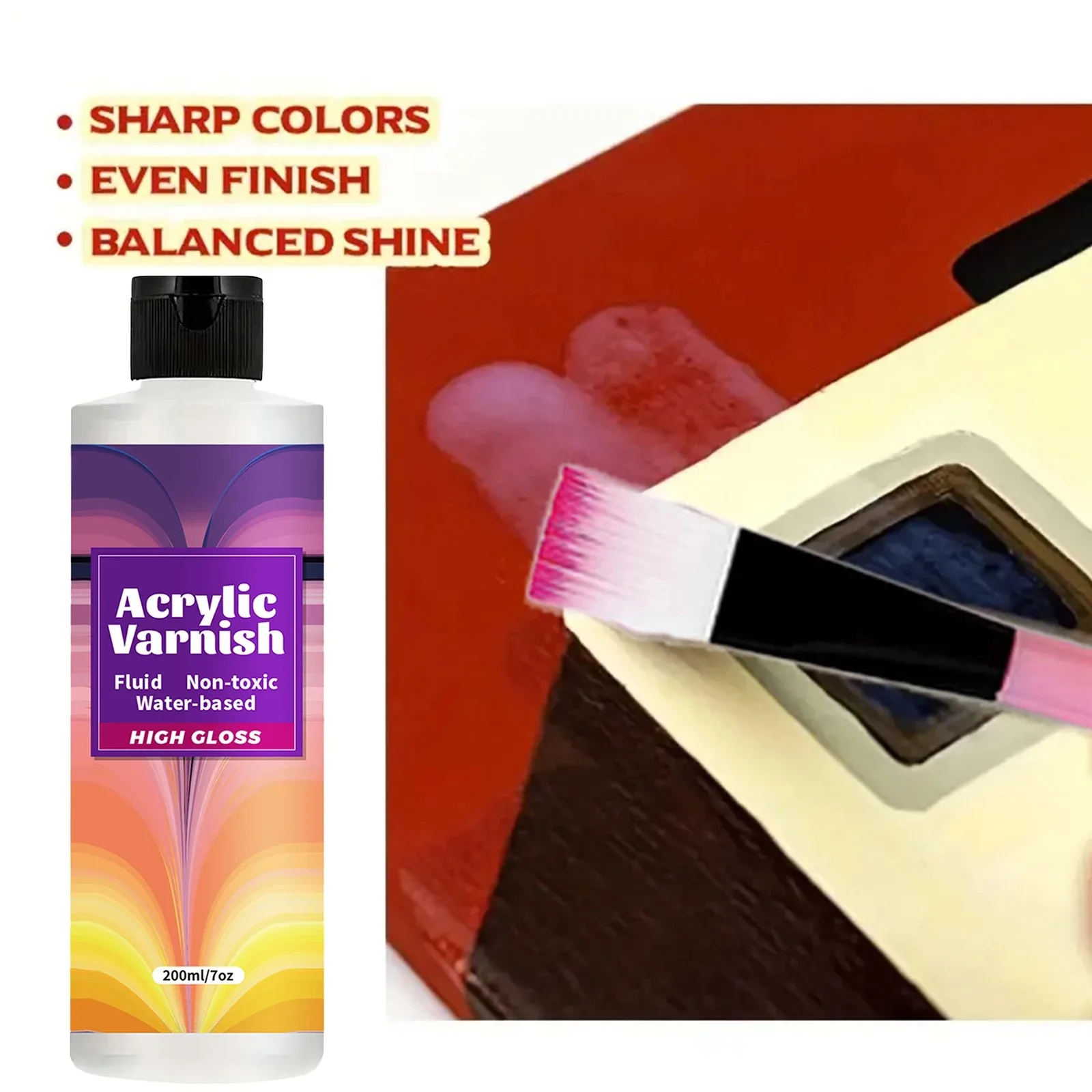 200ML Acrylic Varnish High Gloss Finish,  Non-Yellowing Waterproof Sealant, Anti-Cracking Protective Clear Coat for Paintings,