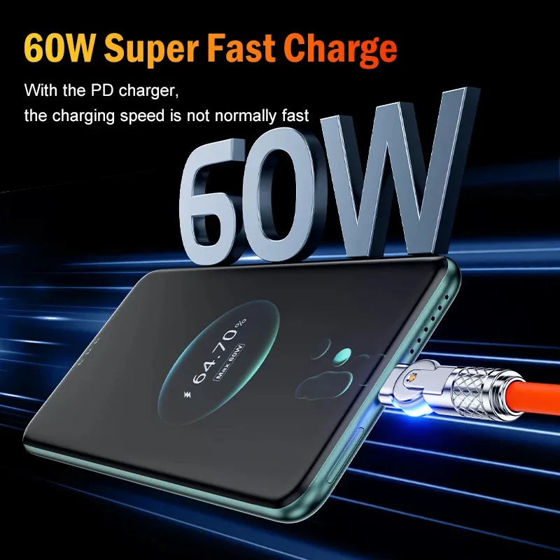 كوع مزدوج 180 دوار الميكانيكية تمديد كابل البيانات الميكانيكية سريعة لأجهزة الكمبيوتر المحمول أبل 15 الكمبيوتر اللوحي Typec كابل شحن #6