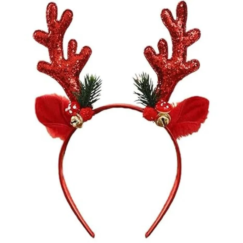 6PCS Christmas Headbands Hair Bands XMAS Glitter Elk Antlers Headbands Holiday Party Gift Costume for Women Costume Accessory