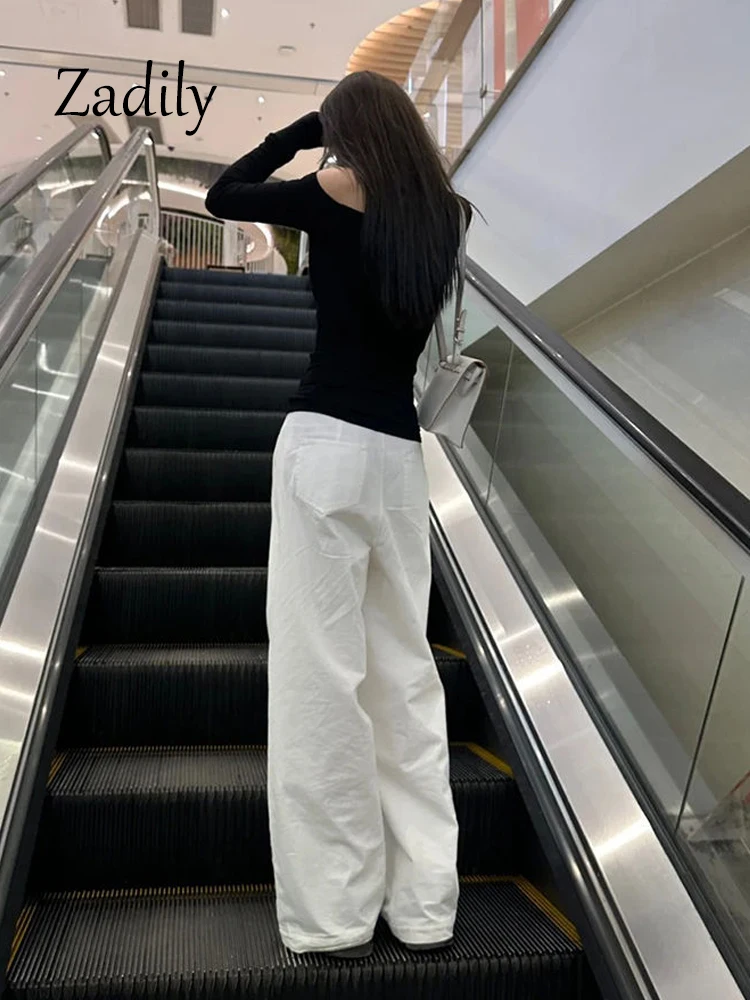 Sexy Skew Collar Women T Shirt 2025 Spring New Korea Style Long Sleeve Solid Color Women's Top Tee Casual Bottoming Clothing