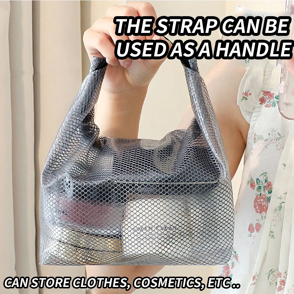 Waterproof Mesh Drawstring Toiletry Bag Quick‑Release Buckle Cosmetic Pouch for Travel Gym Sports Storage