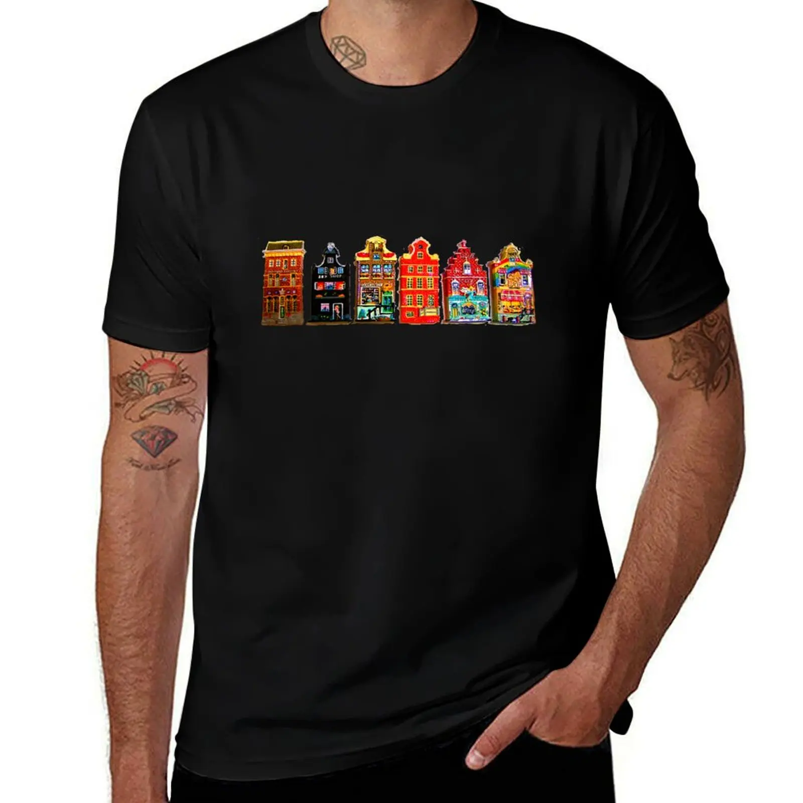 Amsterdam city highlights T-Shirt Simple Solid Color Crew Neck Tee