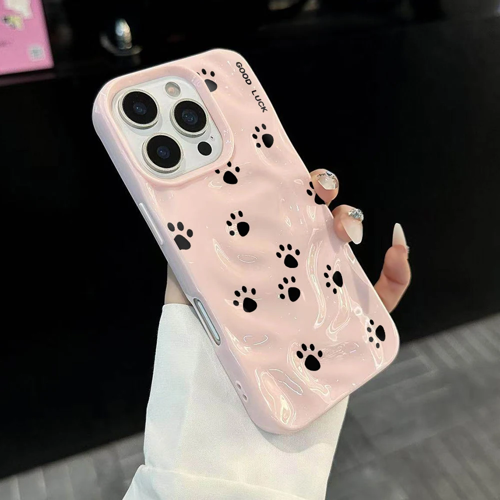 Welpen- und Kätzchen-Pfotenabdrücke Niedliche Handyhülle für iPhone 17 16 15 14 13 12 11 Pro Max 14 Plus 17Air Falten-Wellen Weiche Silikonhülle – Detail 3