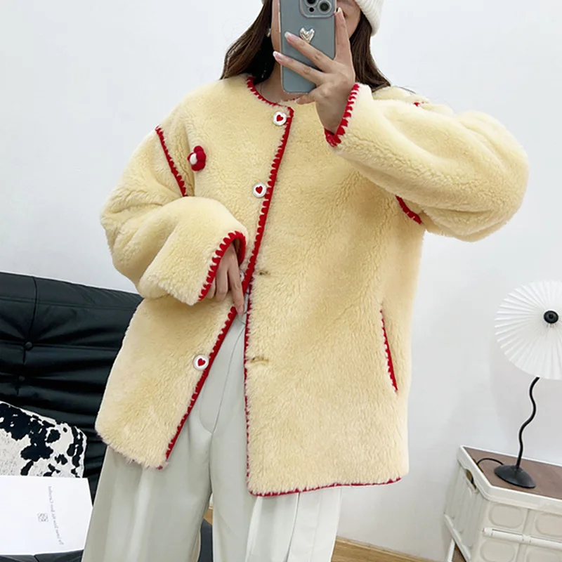 2024 Haining Fur Autumn and Winter New Lamb Wool Coat Women's Granular Wool Sheep Shearing Fur One Piece Women's Young Style