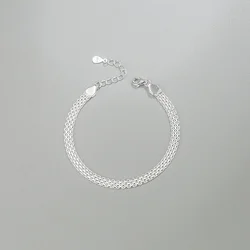 925 Sterling Silver Flat Side Lace Weaving Chain Bracelet for Women Men Light Fashion Simple Jewelry