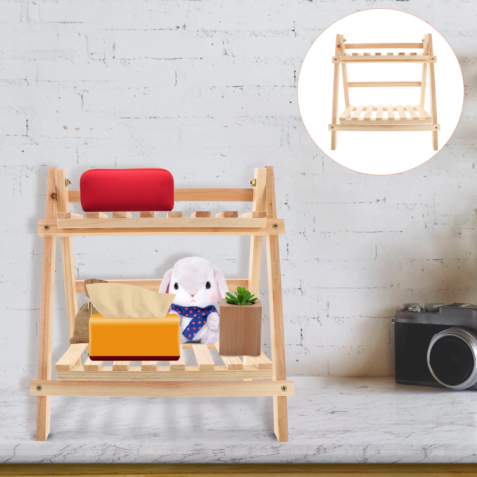 

Wood Desktop Storage Rack 2 Tier Tabletop Bookshelf Wooden Organizer Brown Simple Elegant Design Home Office Use