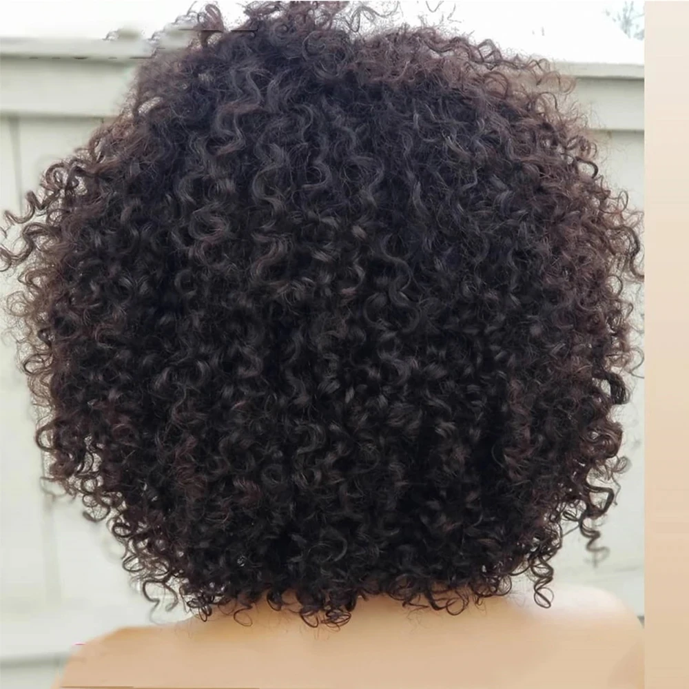 MXWIGS-Peruca dianteira do laço sintético encaracolado Kinky para mulheres, cabelo macio do bebê sem cola, cosplay diário pré-arrancado, preto, densidade de 180%