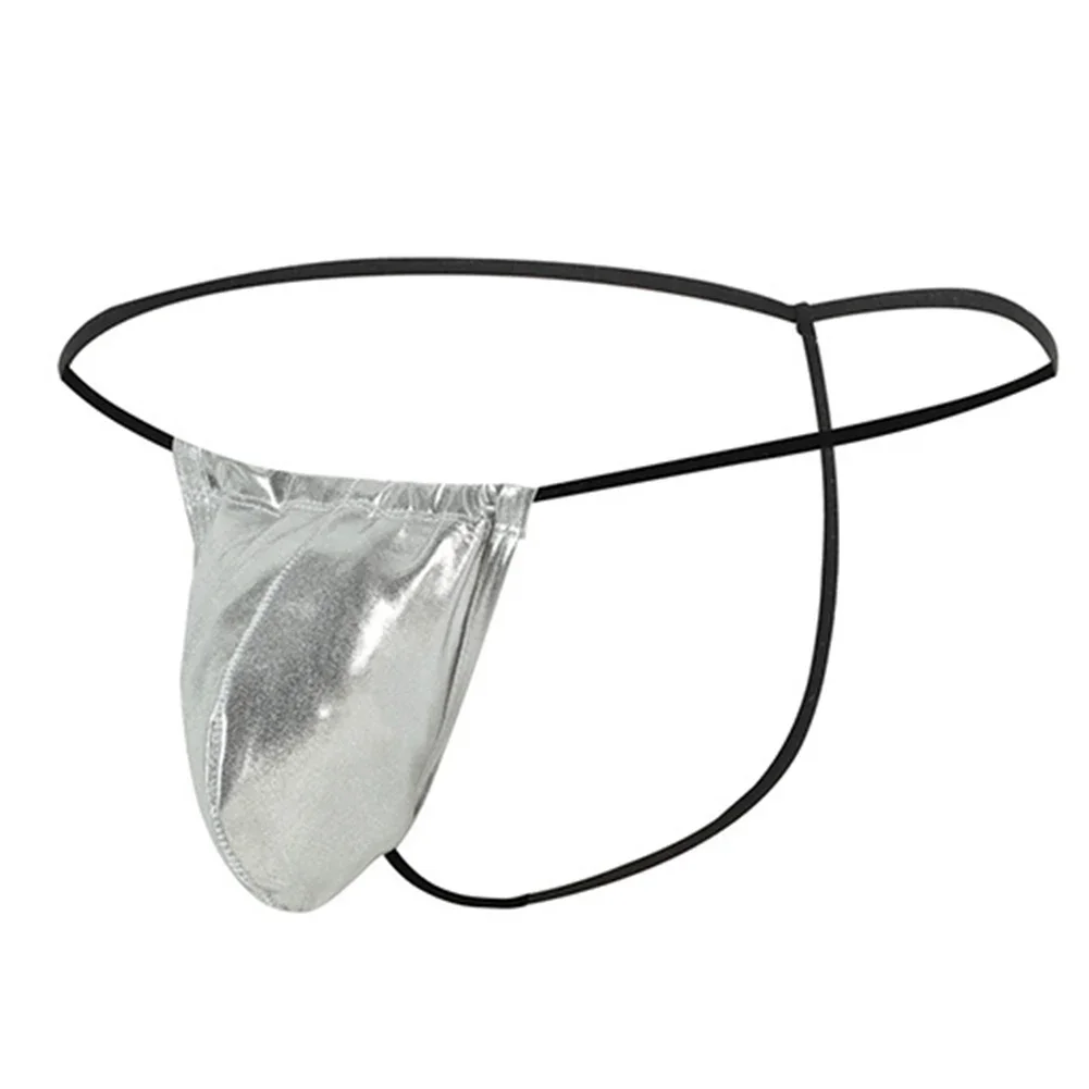 

Mens Sexy Shiny Glossy G String Enhance Bulge Pouch Posing Thong Hipsters T-Back Underpants Men Hollow Out Exposed Butt Bikini