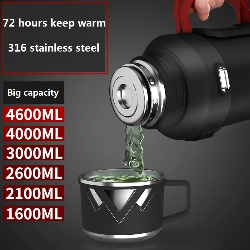 316 Stainless Steel Big Capacity Thermos Bottle 1L/2L /3L/ Outdoor Travel Coffee Mugs Thermal Vaccum Water Bottle Thermal Mug