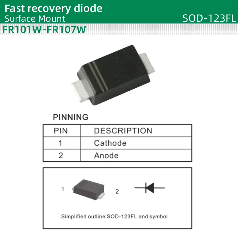 50pcs/lot Fast recovery diode SOD-123FL FR101W FR102W FR103W FR104W FR105W FR106W FR107W E1D E1G E1J 50 to 1000 Volts 1.0Ampere