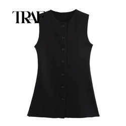 TRAF Elegant Top Buckle Elasticity Vest Style Casual Tops Women 2024 Sleeveless Top Female Summer Short Tops 5584657